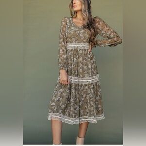 Roolee Olive Floral Long Sleeve Dress